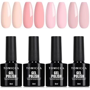 TOMICCA 4 Colori Smalto Semipermanente UV Rosa Nudo Bianco Set Smalto Gommalacca Gel Soak Off UV/LED Non Tossico e Durevole Regalo per Iniziare Salone Nail Art Fai da Te Casa, 8ml