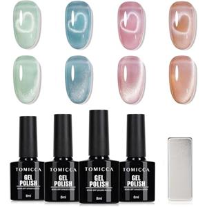 TOMICCA Cat Eyes - Set di 4 smalti UV, per principianti, fai da te, per manicure fai da te e nail art, 8 ml