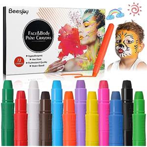 Beesjuy Set Truccabimbi, 12 Colori per Body Painting, Sicuro per Pelli Sensibili e Gravidanza, Ideale per Carnevale, Halloween, Natale, Cosplay, Trucco Lavabile, Regalo per Bambini