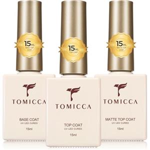 TOMICCA Base Coat No Wipe Top Coat and Matte Top Coat Gel UV Smalto Kit 3 X 15ML Soak Off Base Coat e Top Coat per Nail Art Design Nail Art Kit Manicure Kit per Nail Art Fai da te