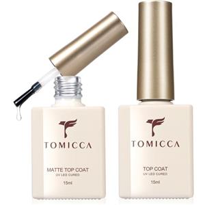 TOMICCA 2 x 15 ml Base Coat e No Wipe Top Coat Kit di Smalto Semi Permanente, Soak Off Gel UV/LED Regalo per Studio di Manicure DIY Home