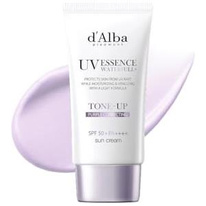 d'alba Piedmont d'Alba | Tartufo bianco italiano Waterfull Purple Tone-up Sunscreen 50ml, SPF/SPF 50+PA++++, crema idratante rosa ibrida pura e vegana, crema solare illuminante