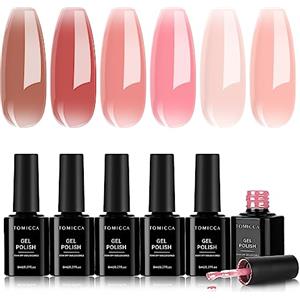 TOMICCA Smalto-Semipermanente-Unghie, 6 Colori Gel Unghie Uv Smalto Trasparente Naturale Rosa French Manicure Gelatina di Cristallo Trasparente Soak Off UV LED Gel per Unghie