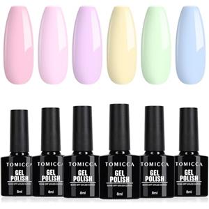 TOMICCA Set di Smalto Semi-Permanente Pastello, 6 Colori Rosa Verde Blu Viola Bianco Macaron, Smalto Gel UV, Soak-Off, Smalto per Unghie UV/LED Gel, Regalo per Salone di Manicure DIY a Casa, 8ML