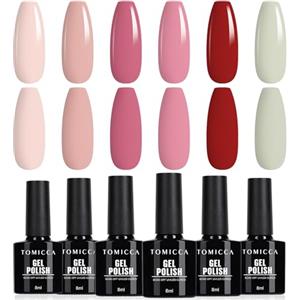 TOMICCA Smalto Semipermanente Set,6 colori Nude Red Series, 8ML Gel Unghie UV/LED Kit,per la casa Nail salone fai da