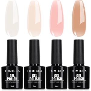 TOMICCA 4 Colori Smalto Gel Gommalacca Serie Nudo, Smalto UV Professionale UV/LED da Inzuppare Regalo per Nail Studio Fai Da Te Casa, 8ML