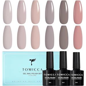 TOMICCA Smalto Semipermanente Set, 6 Colori Rosa Nudo Grigio Series, 8ML Gel Unghie UV/LED Kit, Per La Casa Nail Salone Fai Da