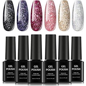 TOMICCA Set Di 6 Smalti Per Unghie in Gel Con Glitter Natalizi Nero Oro Rosa Brillantini Smalto Per Unghie Gel Soak Off LED UVCon Brillantini Per Unghie Kit Per Manicure Smalto Per Unghie