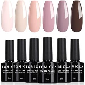 TOMICCA Smalto Semipermanente Set, 6 Colori Colori Nudi Marrone Series, 8ML Gel Unghie UV/LED Kit, Per La Casa Nail Salone Fai Da
