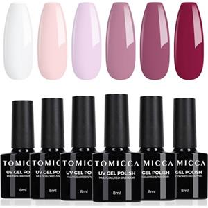 TOMICCA Smalto Semipermanente Set, 6 Colori Rosa Nudo Bianco Series, 8ML Gel Unghie UV/LED Kit, Per La Casa Nail Salone Fai Da