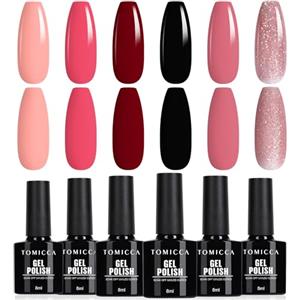 TOMICCA Smalto Per Unghie UV Rosso Scuro 6 * 8ml Smalto Per Unghie Rosa Rosso Nero Gel Colore Set Regalo Per Donne