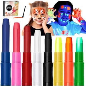 Beesjuy Trucco per Bambini, Pastelli Pigmentati Fluorescenti UV, Maquillage Enfant 8 Colori (3 Fluorescenti + 5 Classici), Trucco natalizio per Bambini e Adulti, Compleanni, Trucco Cosplay, Pasqua, Halloween