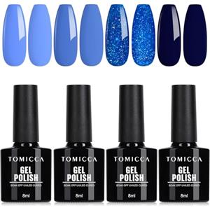 TOMICCA - Set di smalti UV/LED, 4 colori autunnali, smalti gel soak-off, per saloni di manicure, nail art fai da te, blu (Blue), 8 ml