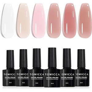 TOMICCA Smalto Semipermanente Set, 6 Colori Rosa Trasparente Series, 8ML Gel Unghie UV/LED Kit, Per La Casa Nail Salone Fai Da