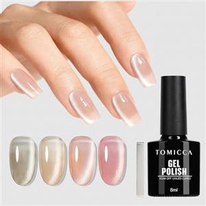 TOMICCA Cat Eyes, smalto UV, 4 colori, rosa nude, argento, set di smalti con magnete, gel UV, per principianti, fai da te e nail art, manicure, salone, 8 ml