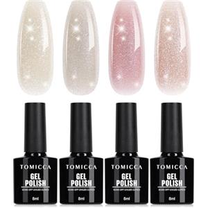 TOMICCA Set di 4 colori di Smalto Semipermanente per Unghie Rosa e Bianco, smalto gel per unghie trasparente UV/LED, per studio unghie e casa fai da te, 8ML