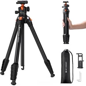 K&F CONCEPT Treppiede per Fotocamera 163cm, Cavalletto Fotografico in Alluminio Leggero e Compatto, Carico Max 10kg, Treppiedi per Fotocamere DSLR/Sony/Canon/Nikon, Binocoli, Smartphone, iphone ecc