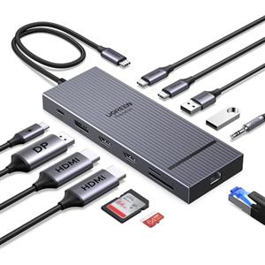 UGREEN Revodok Pro 3121 10Gbps Hub USB C Doppio HDMI 4K60Hz DisplayPort 4K120Hz 12 In 1 Docking Station USB C PD 100W Adattatore Ethernet Lettore di Schede SD TF Jack 3.5mm