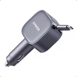 Anker Caricatore Auto USB C 75W Max, Ultra-Compatto Tipo-C Rapido per Auto con Cavo a Scomparsa Integrato, Adattatore per Auto per iPhone 16/15/14 Series, MacBook, iPad, Galaxy, AirPods e Altro
