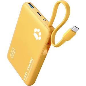 INIU Power Bank, Sottile 20W 10000mAh PowerBank con Cavo Integrato, Ricarica Rapida PD3.0 QC4.0 USB C Input & Output Caricatore Portatile per per iPhone 16 15 14 Pro Max Plus Samsung Huawei, Giallo