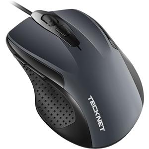TECKNET PRO Mouse con Filo, 6400 DPI Ottico Mice Cablato, 6 Pulsanti, Cavo USB 1.5M, Plug and Play, Mouse Ergonomico con Filo per PC, Computer, Laptop - Grigio