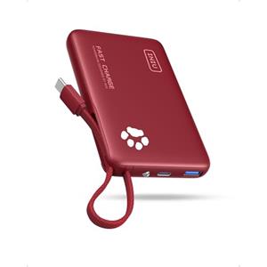 INIU Power Bank, Sottile 20W 10000mAh PowerBank con Cavo Integrato, Ricarica Rapida PD3.0 QC4.0 USB C Input & Output Caricatore Portatile per per iPhone 16 15 14 Pro Max Plus Samsung Huawei, Rosso