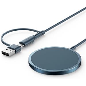 JSAUX Caricatore Mag-Safe da 15W Wireless Magnetico Stazione di Ricarica Induttiva Compatibile per Caricabatterie MagSafe iPhone 17 Air Pro Max/iPhone 16 15 14 13 12 Airpods Blu