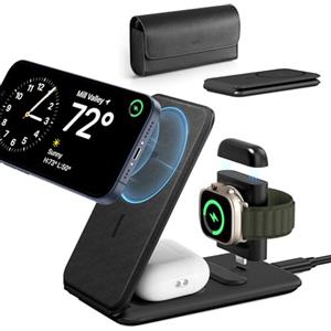 ESR HaloLock 3 in 1 Stazione Ricarica da Viaggio, Caricatore Wireless Magnetico Compatibile con MagSafe, per Apple Watch, iPhone 17/1615/14/13/12, AirPods Pro/3/2, Supporto Regolabile, Nero