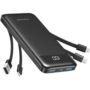Charmast Power Bank 10000mAh con Cavi Integrati,Caricatore Portatile USB C 5V/3A Powerbank LED Display con 6 Uscite e 3 ingressi per iPhone Samsung Huawei Xiaomi