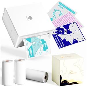 Phomemo Stampante Portatile - M02 Mini Stampante Portatile Stampante Termica con 3 Rotoli di Carta, Stampante Fotografica Bluetooth Compatibile con Smartphone e Tablet per Studiare e Creare, Bianco
