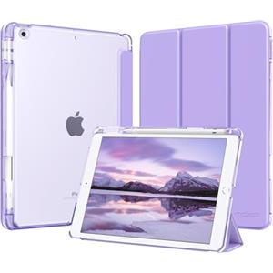 MoKo Cover per iPad 9a/8a/7a Generazione 10,2 Pollici 2021/2020/2019 con Portapenna, Custodia Trifold Sottile e Leggera con Retro in PC Rigido Traslucido, Auto Svegliati/Sonno, Lilla