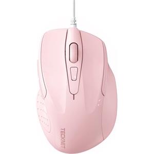 TECKNET PRO Mouse Con Filo, 6400 DPI Ottico Cablato, 6 Pulsanti, Cavo USB 1.5M, Plug and Play, Ergonomico per PC, Computer, Laptop, Mac - Rosa