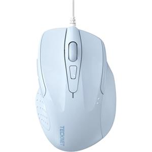 TECKNET PRO Mouse Ottico Cablato, 6400 DPI, 6 Pulsanti, Cavo USB 1.5M, Plug and Play, Ergonomico con Filo per PC, Computer, Laptop, Mac Laptop - Azzurro