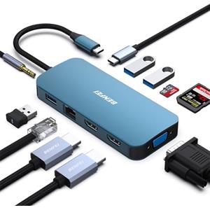 BENFEI Docking Station USB C MST Hub 3*Display- 11 in 1, HUB USB C con USB C a 2HDMI 4K/VGA/5Gbps 3 x USB 3.0/SD/TF/Gigabit Rj45 Ethernet/PD 100W/3.5mm Aux Audio Per MacBook Air/Pro XPS Surface