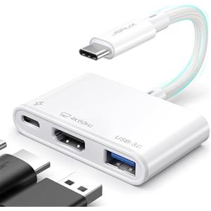 JSAUX Adattatore USB C a HDMI, AV Digitale Multiporta 4K@60Hz 3-in-1, Ricarica 100W, USB A 3.0 5Gbps, Compatibile con iPhone 16/15 Serie, Samsung S24/S23, iPad, MacBook, Dell