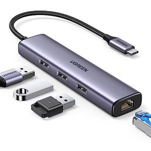 UGREEN Hub USB C Ethernet Adattatore Ethernet Gigabit con 3 Porte USB-A Compatibile con iPhone 17 Pro Max Air 16 15 MacBook Pro Air Surface Pro Go iPad Pro Air Galaxy S24 S23 Tab S7 S8 Xiaomi 13