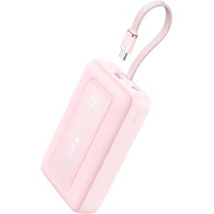 Anker, Zolo Powerbank, 20.000mAh 30W, Caricabatterie Portatile Veloce con Cavo USB C integrato, 1 USB-C, 1 USB-A, Batteria per iPhone 15/15 Pro/15 Pro Max/15 Plus, Galaxy e altri (Rosa)