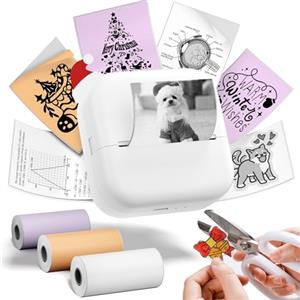 Phomemo M02X Mini Printer - Mini stampante termica portatile con 3 rotoli di carta, compatibile con smartphone e tablet, per diari, appunti di studio, liste di cose da fare, stampa di adesivi - Bianco