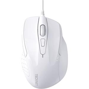 TECKNET PRO Mouse Ottico Cablato, 6400 DPI, 6 Pulsanti, Cavo USB 1.5M, Plug and Play, Ergonomico con Filo per PC, Computer, Laptop, Mac Laptop - Bianco