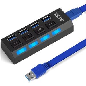 OFFCUP Hub USB Alimentato 4 Porte (1 USB 3.0 3 USB 2.0) Con Interruttori Individuali e Spie LED Ciabatta Multi Presa USB, Sdoppiatore USB, Plug & Play, per PC Laptop Stampante MacBook Mouse e Altro