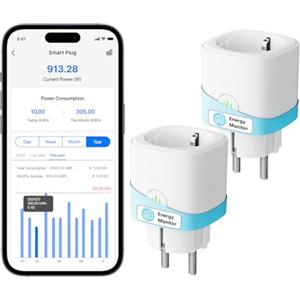 Meross Presa Smart WiFi con Monitoraggio Consumi, Presa Intelligente 16A, Presa Smart Schuko (Type F) Compatibile con Alexa, Google Home e SmartThings, Controllo Vocale e Remoto, 2 Pezzi