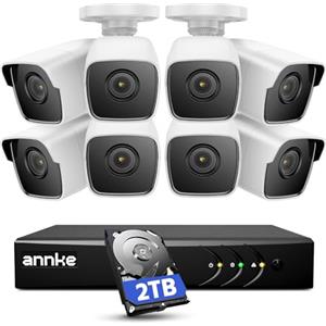ANNKE 5MP Kit di sorveglianza Sistema di sicurezza a 8 canali con AI di Persone/Veicoli, DVR 3K Lite con Hard Disk da 2TB, 8x 5MP Telecamere CCTV Kit Videosorveglianza Esterno, IP67 Impermeabile
