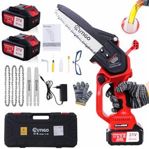 OUTIGO Motosega a batteria, motosega brushless da 800 W con 4 catene e 3 barre di guida, 2 batterie da 4000 mAh, adatta per il taglio del legno e il giardinaggio