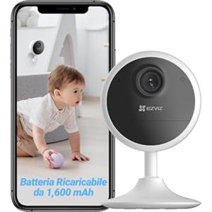 EZVIZ Telecamera di sorveglianza WiFi interna con batteria, Camera di sicurezza IP 1080P, Rilevamento di persone, Audio bidirezionale, Supporto di schede fino a 512GB, Compatibile con Alexa, CB1