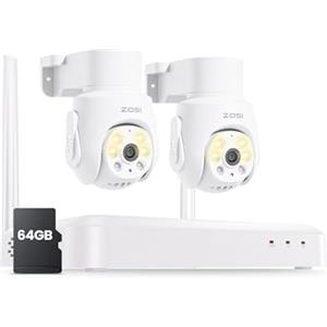 ZOSI 5MP Kit Telecamera di Sorveglianza Esterna WiFi6, 8CH 3K NVR con Scheda di Memoria da 64G Registrazione 24/7, Plug-in Telecamera IP PT Vista a 360° Rilevamento Umano e Monitoraggio Auto Audio
