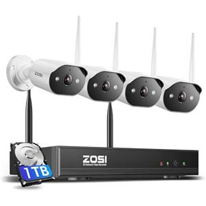 ZOSI 2K Kit Telecamere di Sorveglianza WiFi6, Registratore NVR 8CH 8MP e HDD 1TB con 4 Telecamere IP di Sicurezza per Esterni, Visione Notturna a Colori, Rilevamento Persone, Audio Bidirezionale