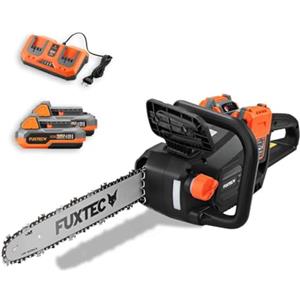 FUXTEC Motosega a batteria 2x20V FX-E2KS SET - Lunghezza di Taglio 35 cm, 4,2 kg, Velocità della Catena 15 m/s, con 2 Batterie da 2Ah e Caricatore Doppio Incluso
