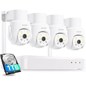 ZOSI 5MP PT 360° Kit WiFi 6 Telecamera di Sorveglianza, Rilevamento di Persone/Animali Domestici, Audio Bidirezionale, Visione Notturna a Colori, Sorveglianza 24/7, C280