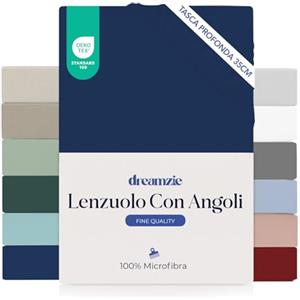 Dreamzie Lenzuolo con Angoli Matrimoniale 160x200 cm - Angoli da 35 cm per Materassi Spessi - 100% Microfibra - Blu Scuro, Certificato senza Prodotti Chimici (Oeko-TEX)