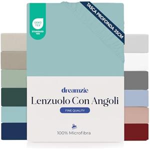 Dreamzie Lenzuolo con Angoli Matrimoniale 180x200 cm - Angoli da 35 cm per Materassi Spessi - 100% Microfibra - Aqua, Certificato senza Prodotti Chimici (Oeko-TEX)